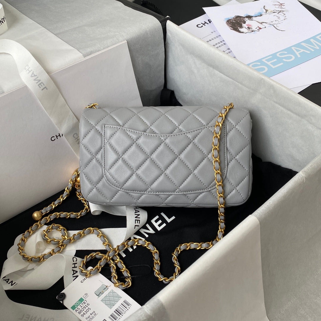 CHANEL 25S FLAP BAG 20 IN BLUE GRAY LAMBSKIN GOLD HARDWARE