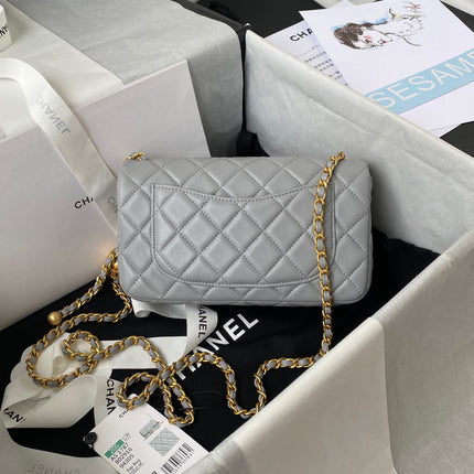 CHANEL 25S FLAP BAG 20 IN BLUE GRAY LAMBSKIN GOLD HARDWARE