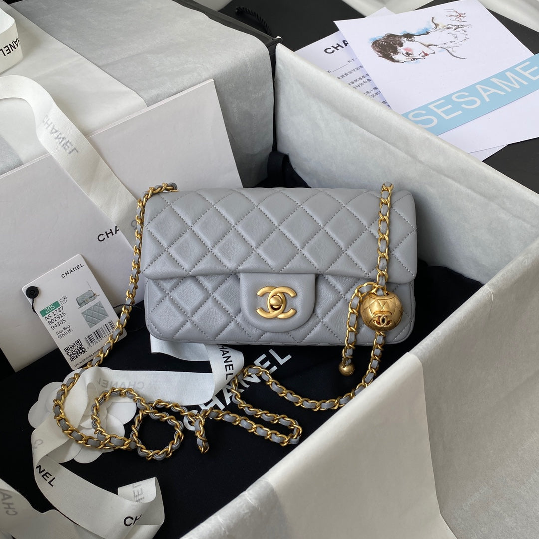 CHANEL 25S FLAP BAG 20 IN BLUE GRAY LAMBSKIN GOLD HARDWARE