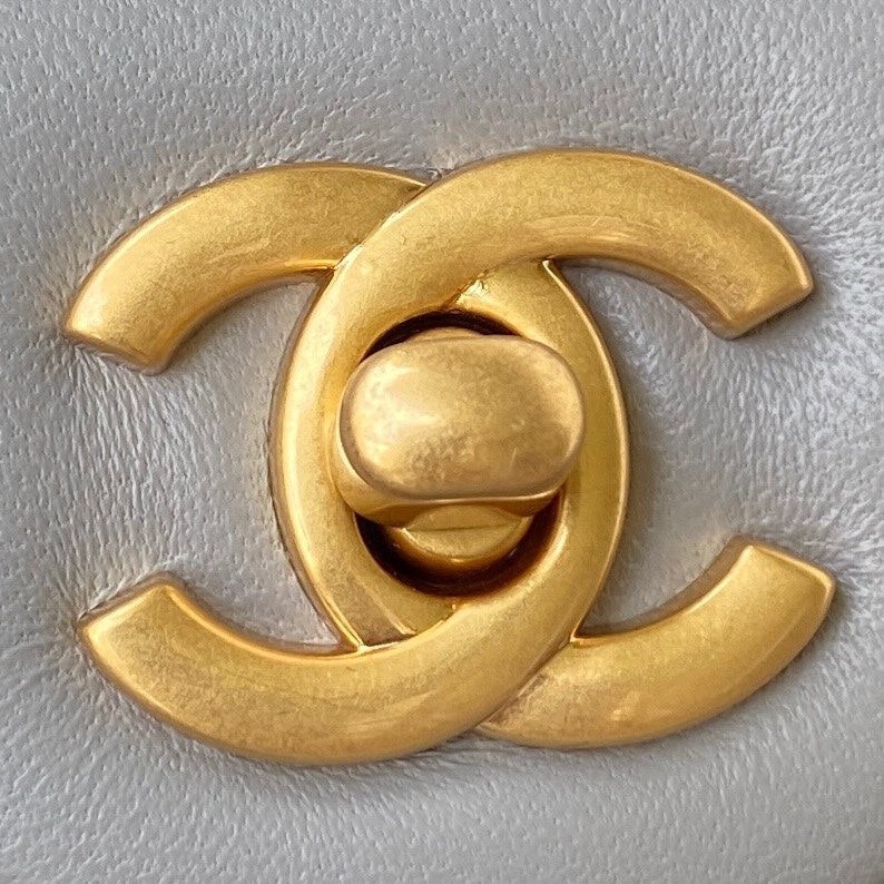 CHANEL 25S FLAP BAG 20 IN BLUE GRAY LAMBSKIN GOLD HARDWARE