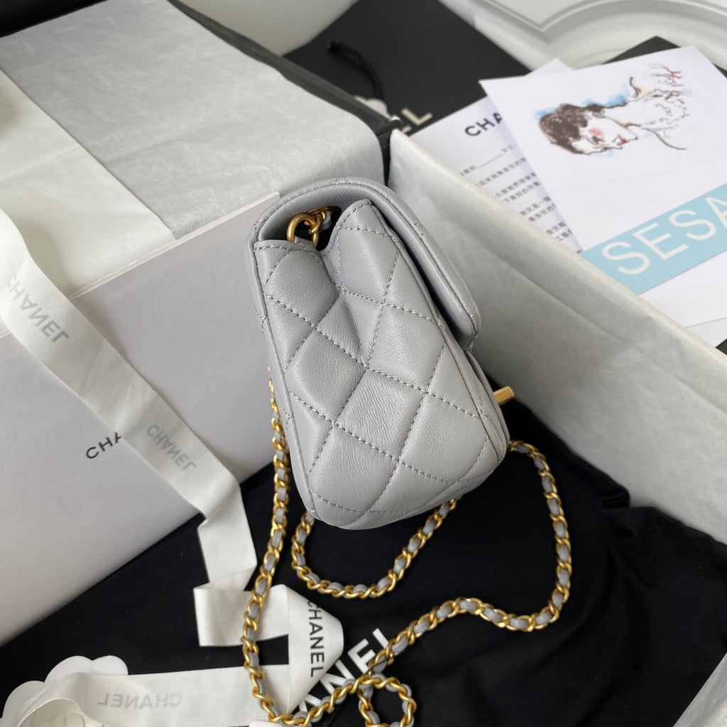 CHANEL 25S FLAP BAG 20 IN BLUE GRAY LAMBSKIN GOLD HARDWARE