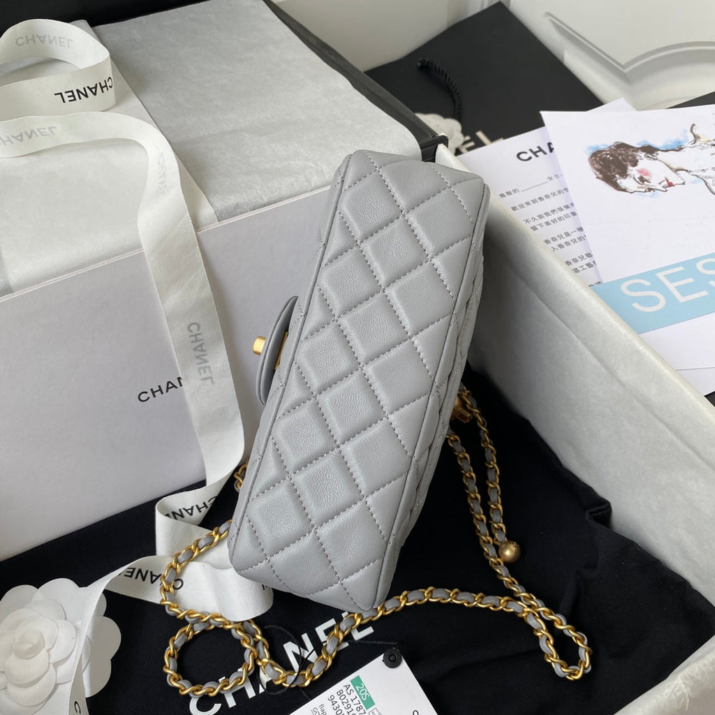 CHANEL 25S FLAP BAG 20 IN BLUE GRAY LAMBSKIN GOLD HARDWARE