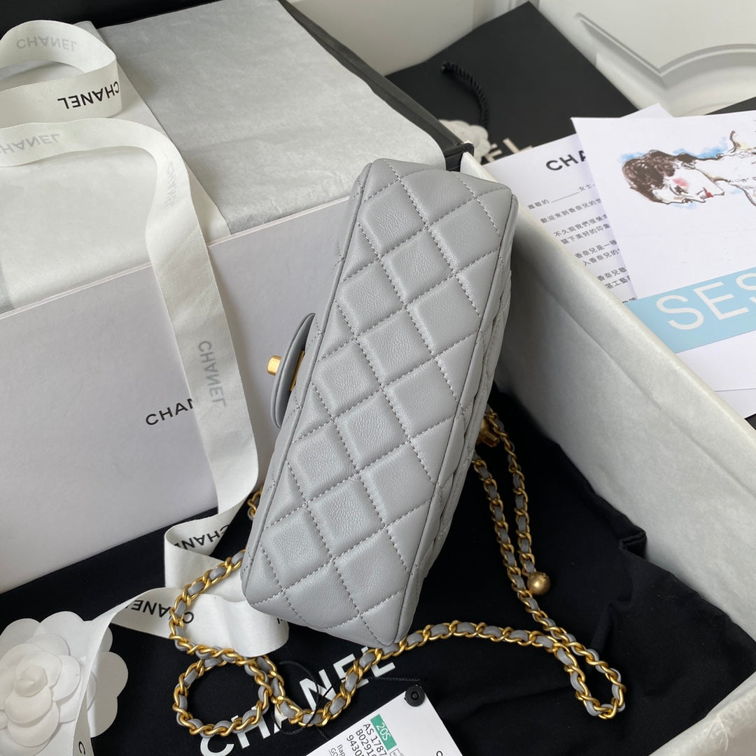 CHANEL 25S FLAP BAG 20 IN BLUE GRAY LAMBSKIN GOLD HARDWARE