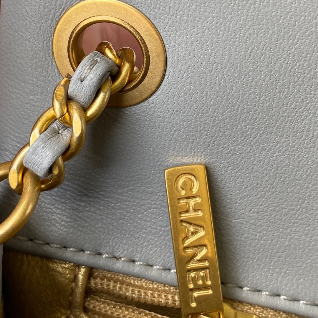 CHANEL 25S FLAP BAG 20 IN BLUE GRAY LAMBSKIN GOLD HARDWARE