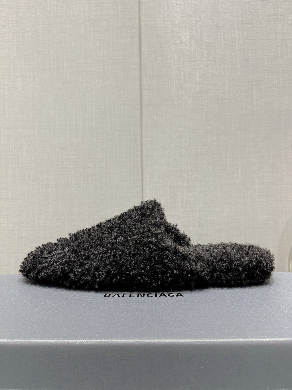 BALENCIAGA 25S MULES IN BLACK WOOL WITH LOGO