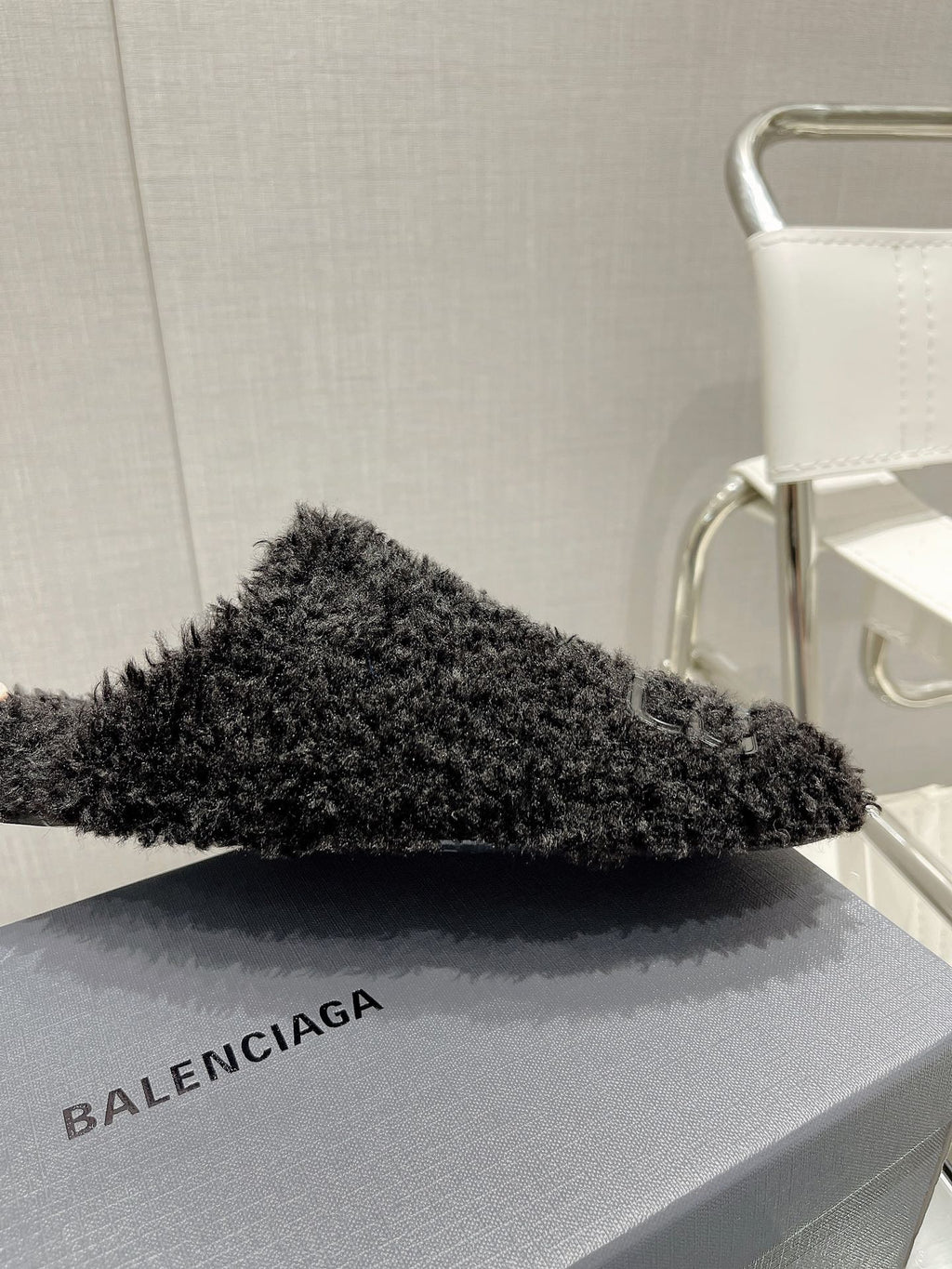 BALENCIAGA 25S MULES IN BLACK WOOL WITH LOGO