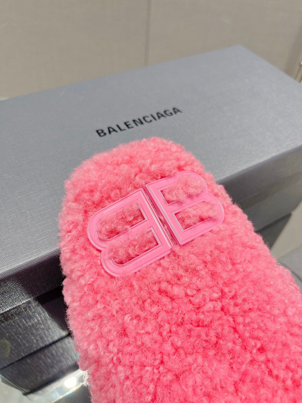 BALENCIAGA 25S MULES IN PINK WOOL WITH LOGO