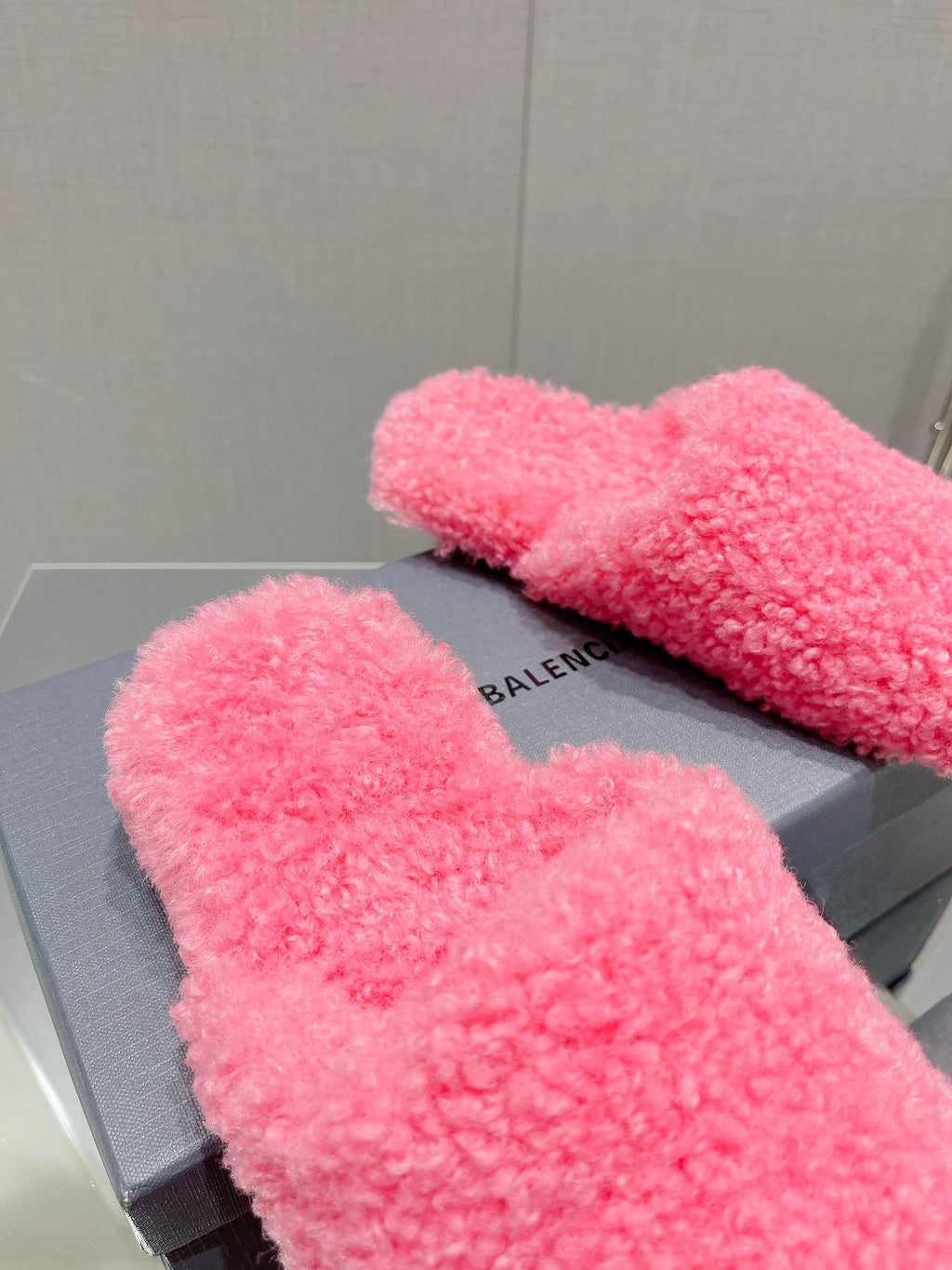 BALENCIAGA 25S MULES IN PINK WOOL WITH LOGO