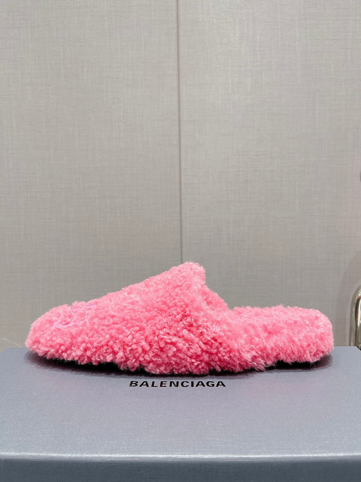 BALENCIAGA 25S MULES IN PINK WOOL WITH LOGO