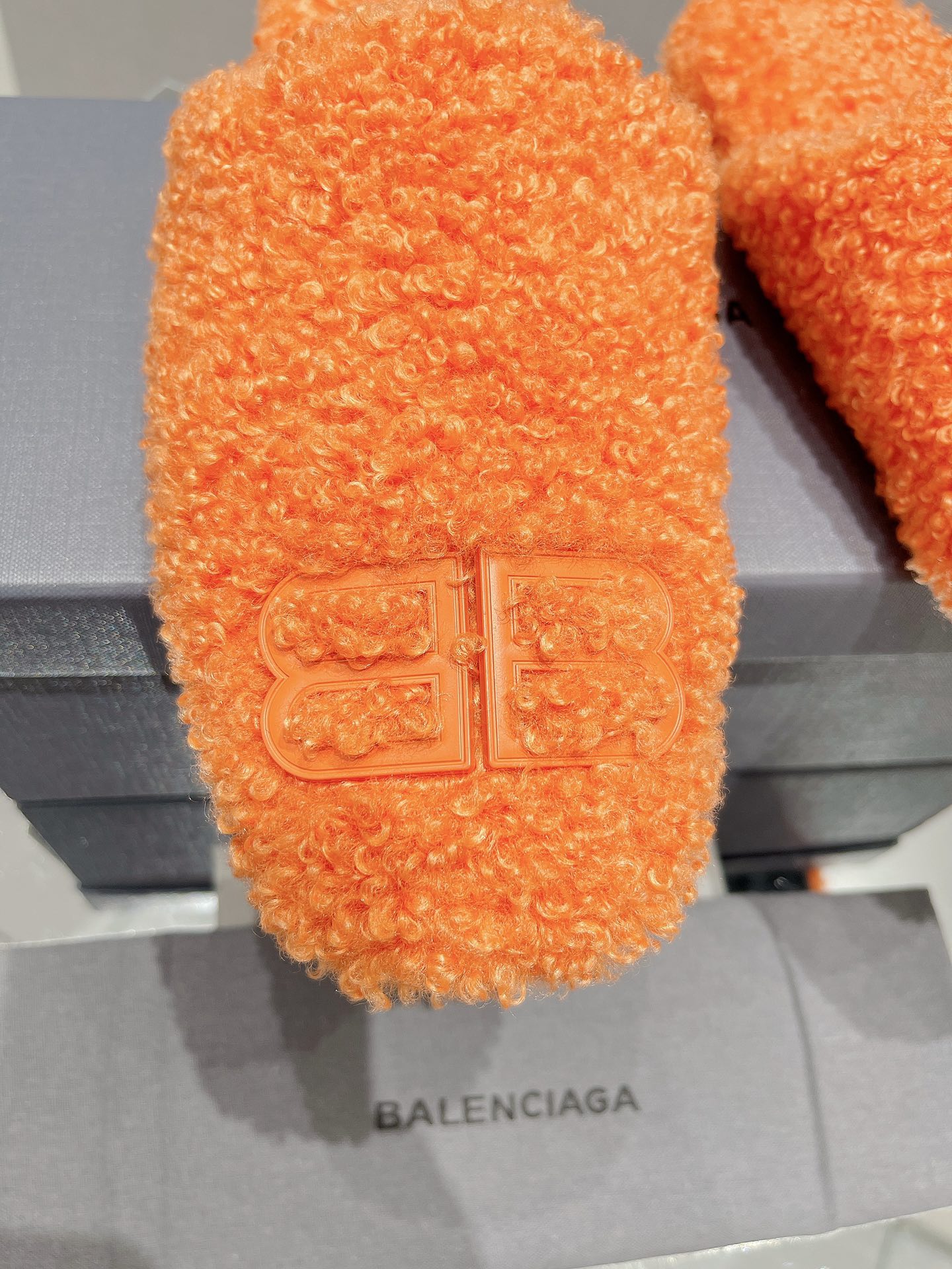 BALENCIAGA 25S MULES IN ORANGE WOOL WITH LOGO