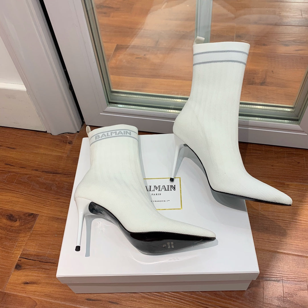 BALMAIN 26S BOOTS 105 MM IN WHITE FLYKNIT STYLE 15