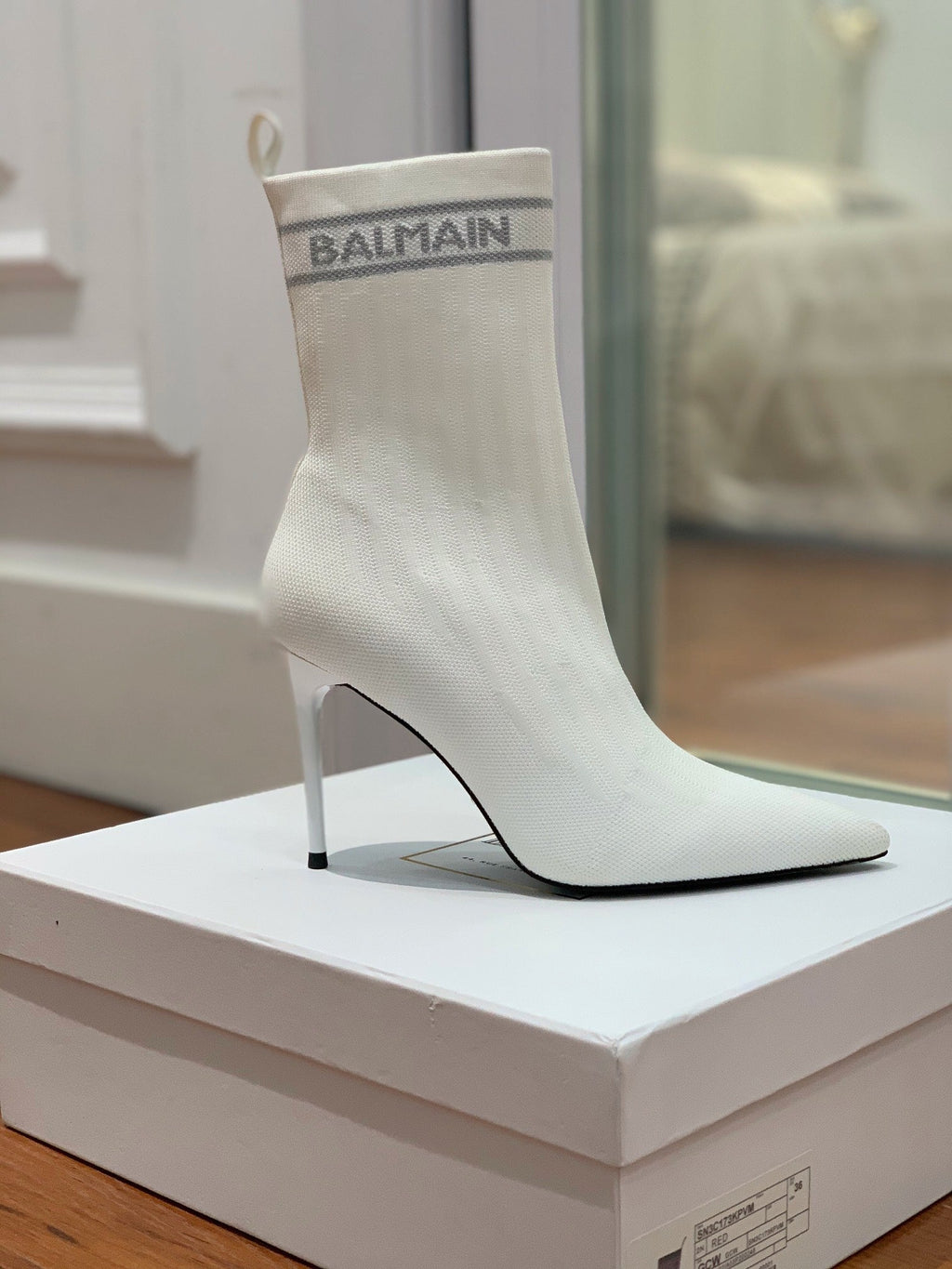 BALMAIN 26S BOOTS 105 MM IN WHITE FLYKNIT STYLE 15