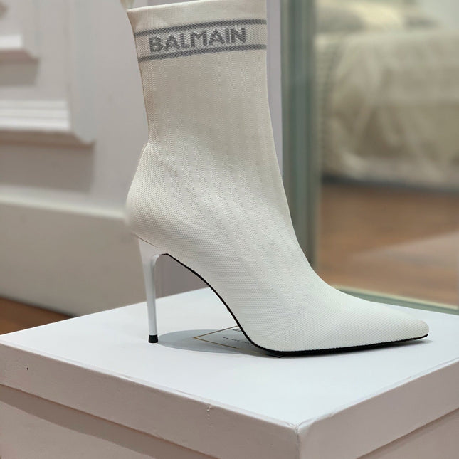 BALMAIN 26S BOOTS 105 MM IN WHITE FLYKNIT STYLE 15