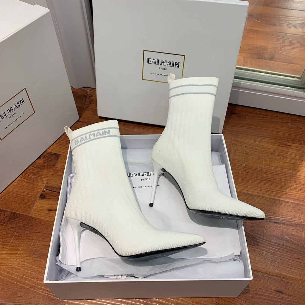 BALMAIN 26S BOOTS 105 MM IN WHITE FLYKNIT STYLE 15