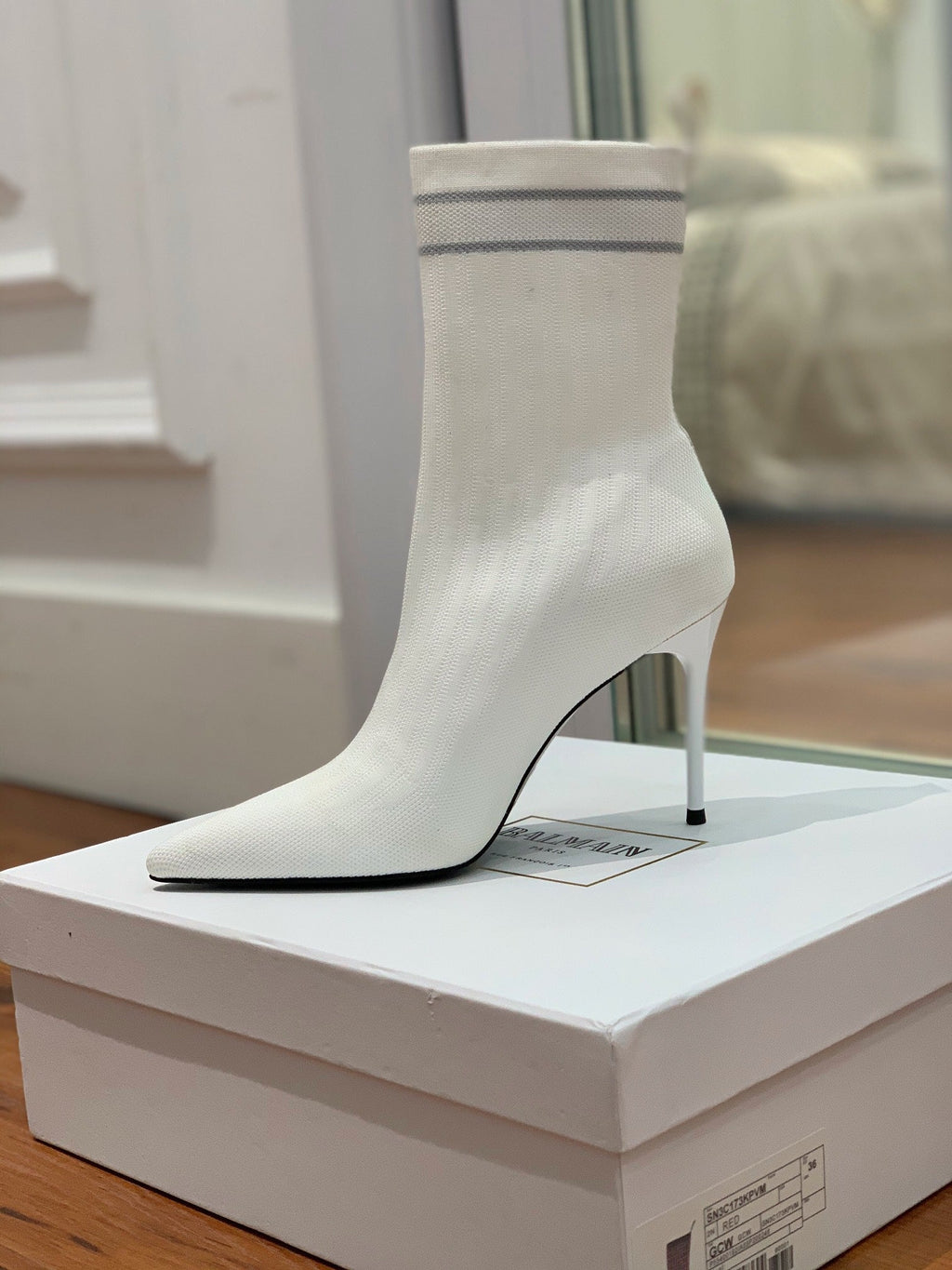 BALMAIN 26S BOOTS 105 MM IN WHITE FLYKNIT STYLE 15