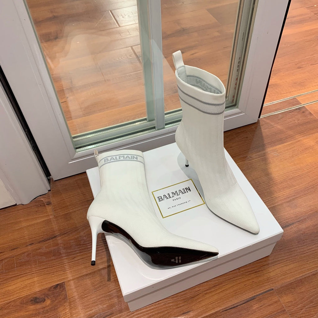BALMAIN 26S BOOTS 105 MM IN WHITE FLYKNIT STYLE 15