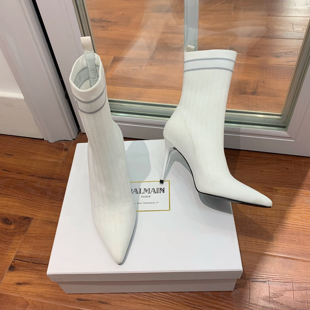 BALMAIN 26S BOOTS 105 MM IN WHITE FLYKNIT STYLE 15