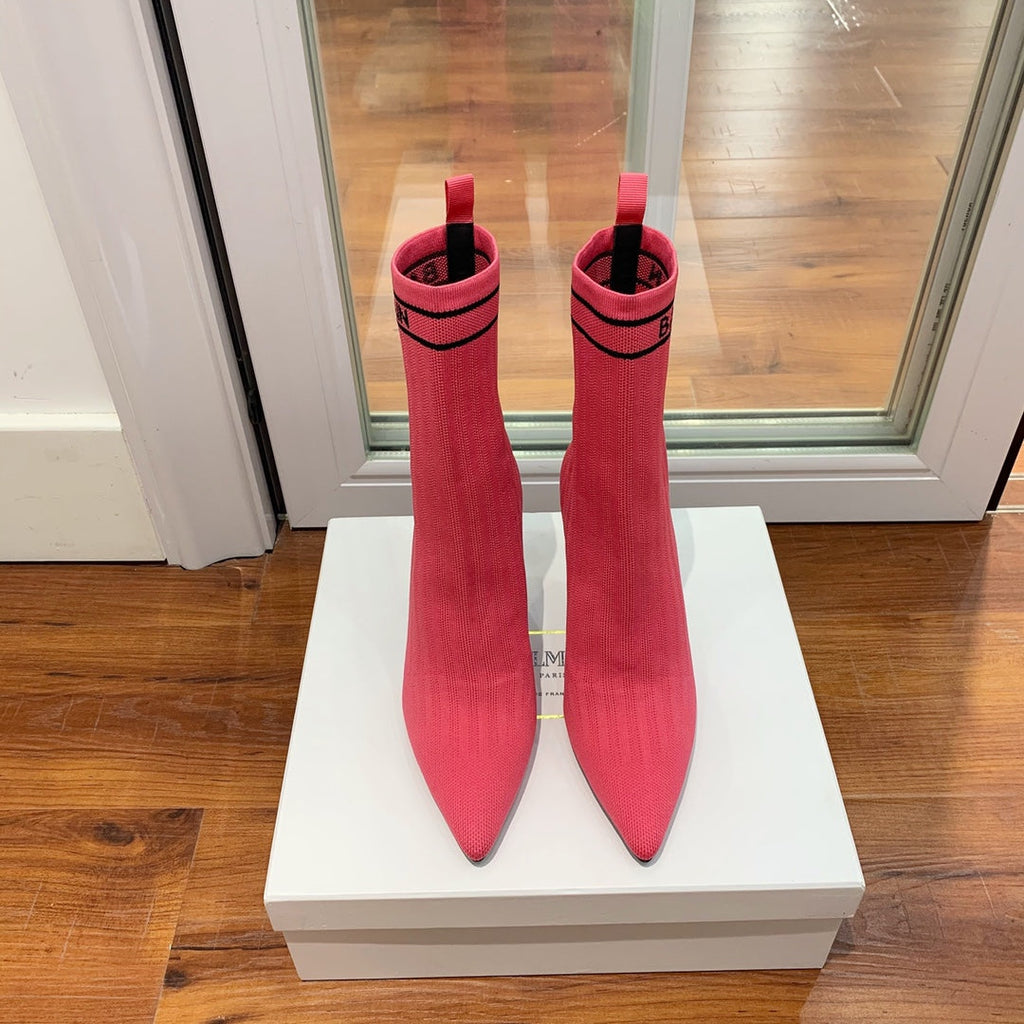 BALMAIN 26S BOOTS 105 MM IN DARK PINK FLYKNIT STYLE 16