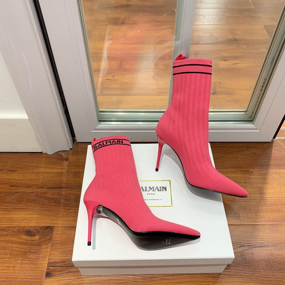 BALMAIN 26S BOOTS 105 MM IN DARK PINK FLYKNIT STYLE 16