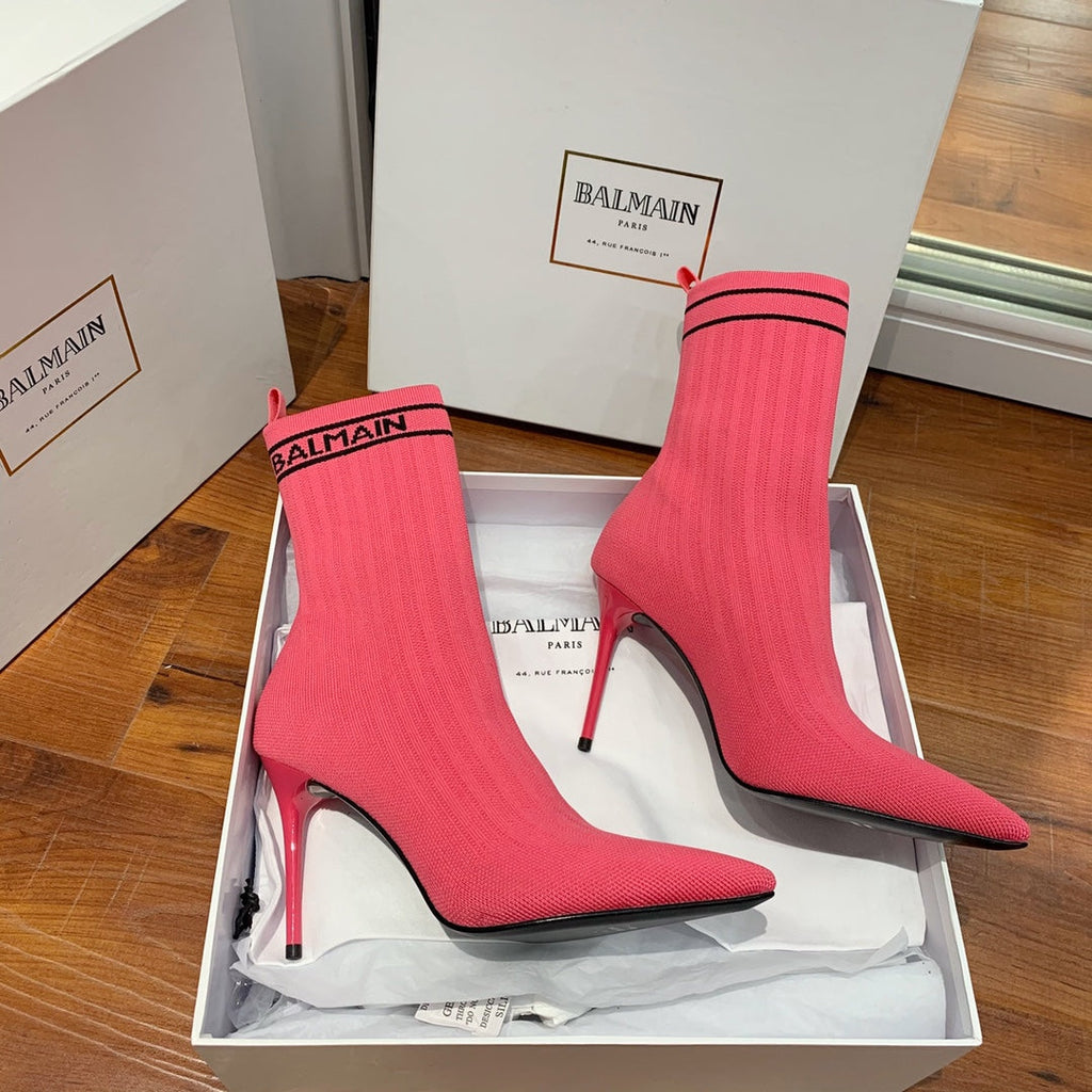 BALMAIN 26S BOOTS 105 MM IN DARK PINK FLYKNIT STYLE 16