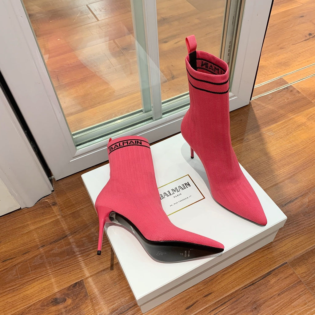 BALMAIN 26S BOOTS 105 MM IN DARK PINK FLYKNIT STYLE 16
