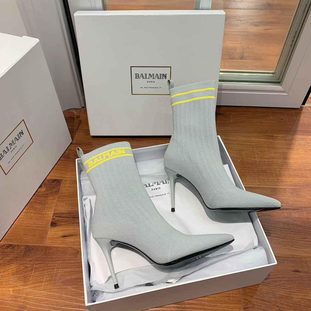 BALMAIN 26S BOOTS 105 MM IN GREY FLYKNIT STYLE 13