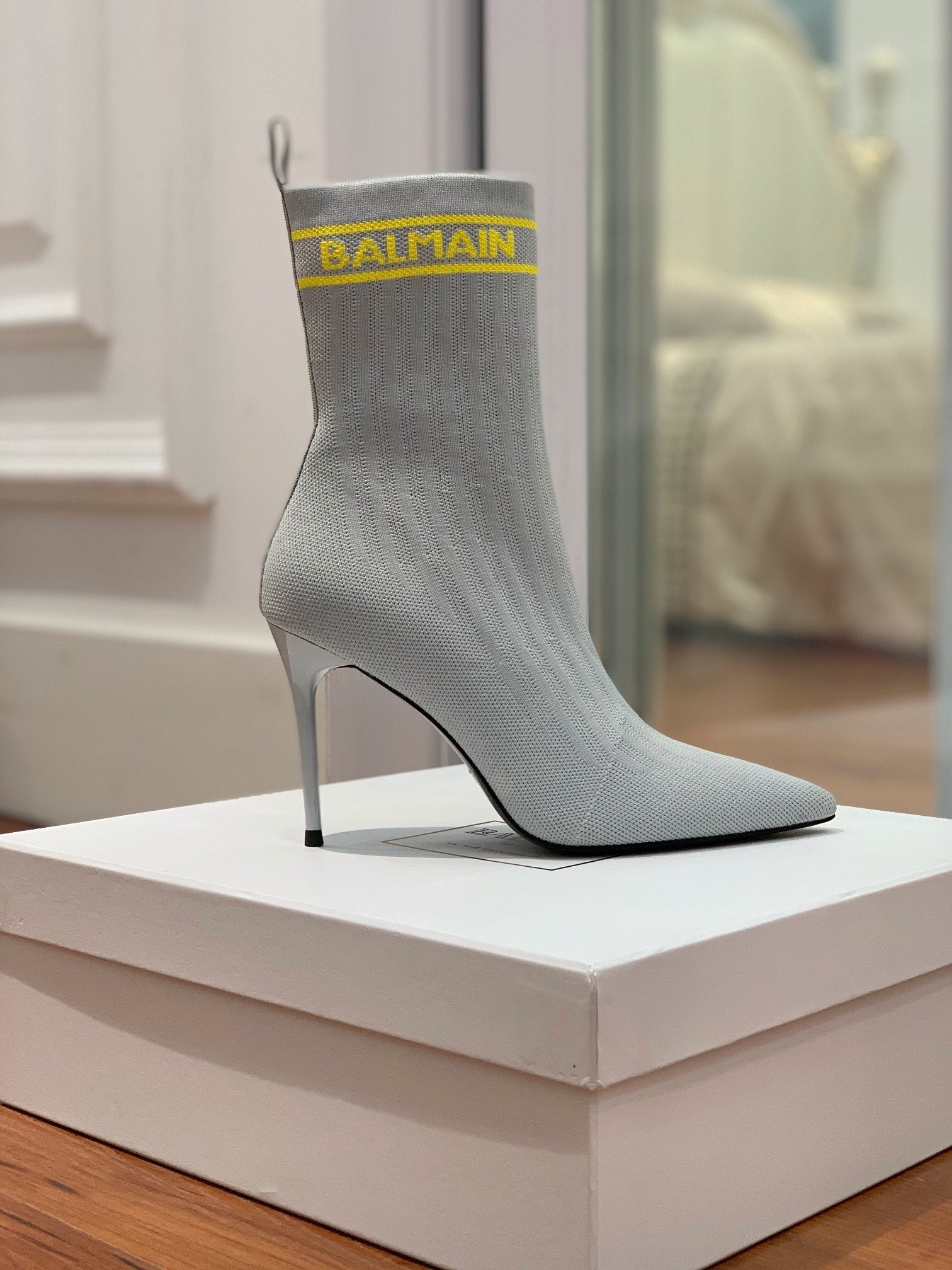 BALMAIN 26S BOOTS 105 MM IN GREY FLYKNIT STYLE 13