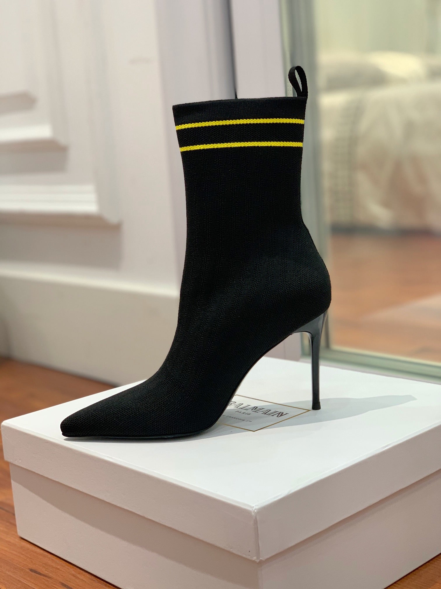 BALMAIN 26S BOOTS 105 MM IN BLACK FLYKNIT STYLE 14