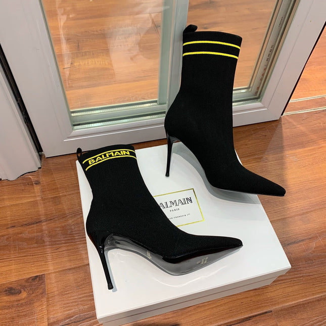 BALMAIN 26S BOOTS 105 MM IN BLACK FLYKNIT STYLE 14
