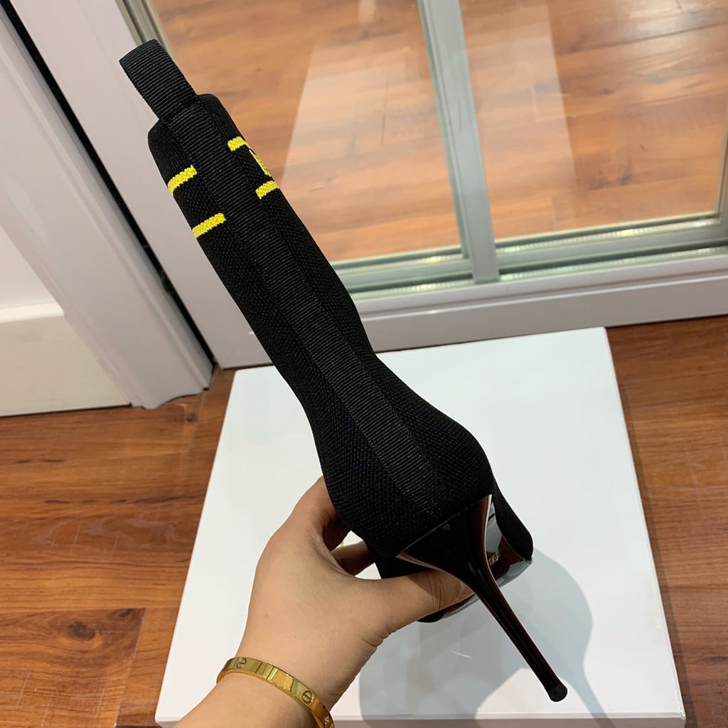 BALMAIN 26S BOOTS 105 MM IN BLACK FLYKNIT STYLE 14