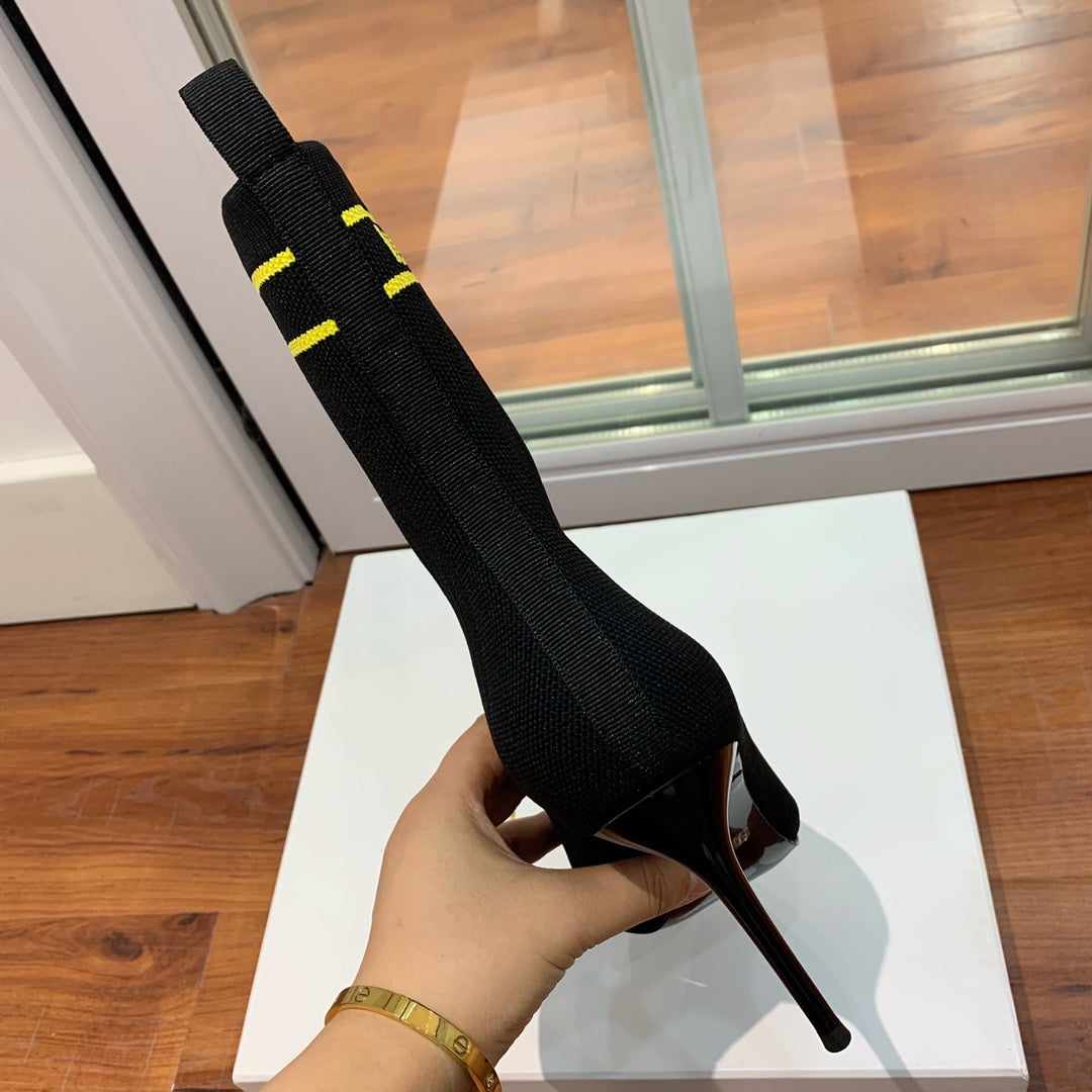 BALMAIN 26S BOOTS 105 MM IN BLACK FLYKNIT STYLE 14