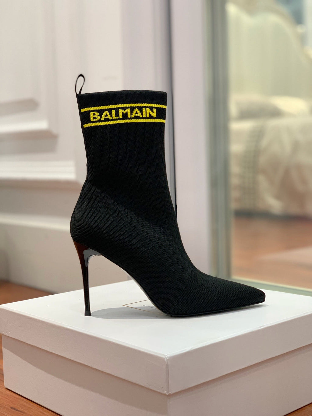 BALMAIN 26S BOOTS 105 MM IN BLACK FLYKNIT STYLE 14