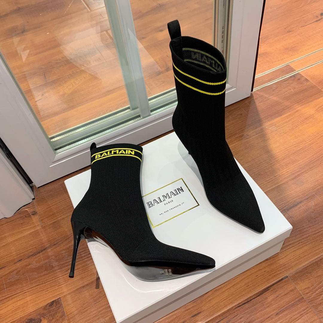 BALMAIN 26S BOOTS 105 MM IN BLACK FLYKNIT STYLE 14