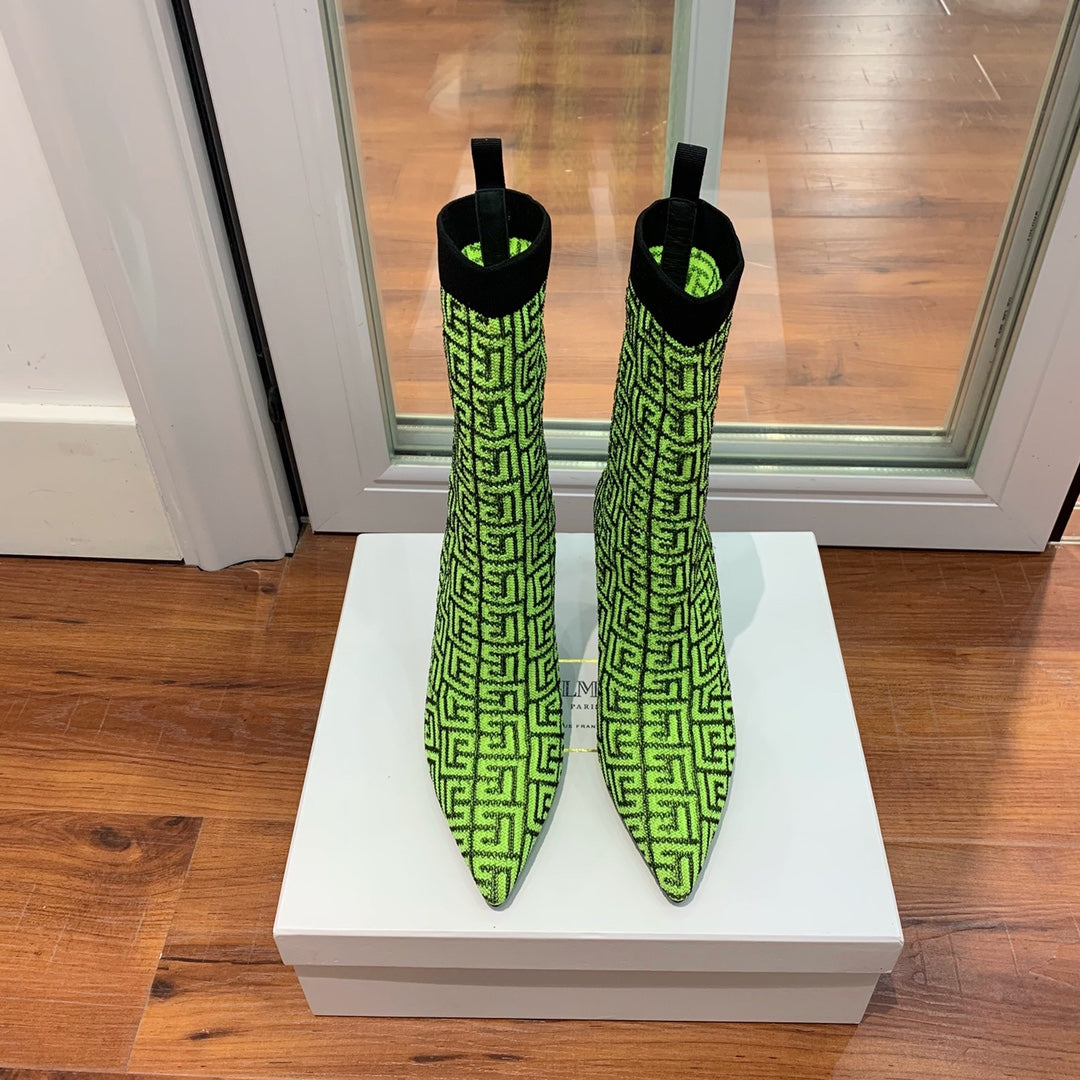 BALMAIN 26S BOOTS 105 MM IN GREEN FLYKNIT STYLE 20