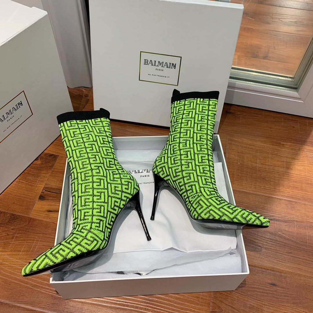 BALMAIN 26S BOOTS 105 MM IN GREEN FLYKNIT STYLE 20