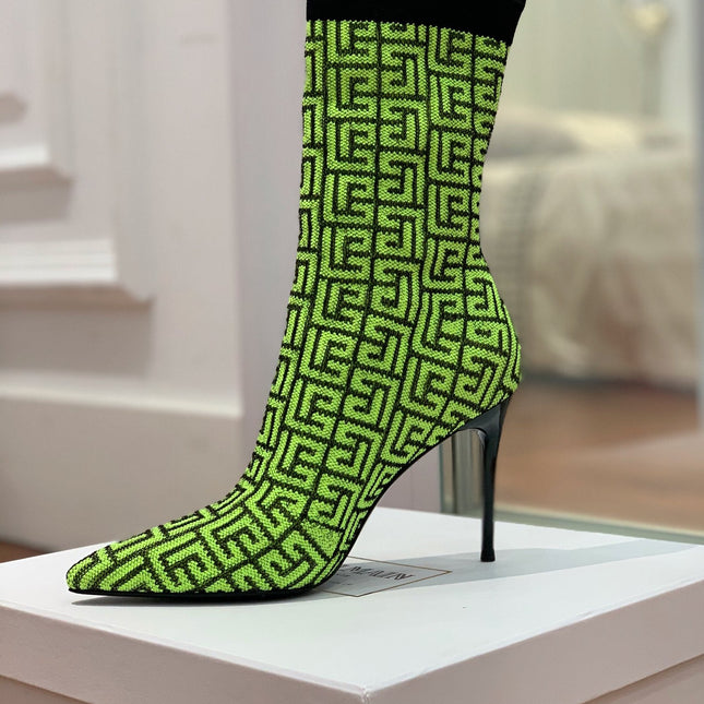 BALMAIN 26S BOOTS 105 MM IN GREEN FLYKNIT STYLE 20