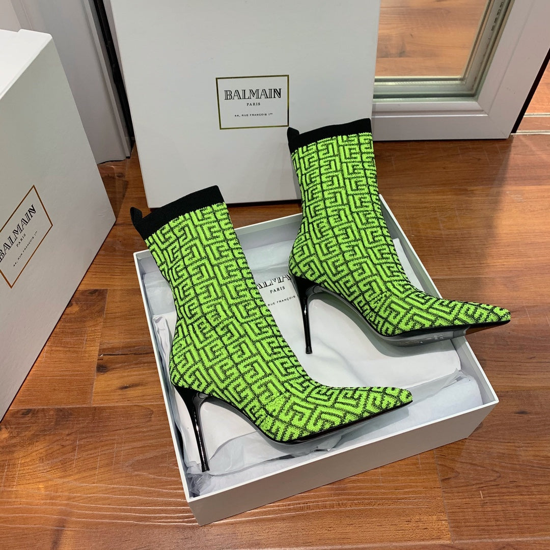 BALMAIN 26S BOOTS 105 MM IN GREEN FLYKNIT STYLE 20