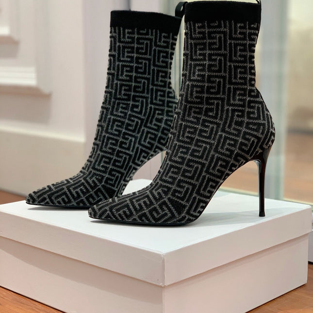 BALMAIN 26S BOOTS 105 MM IN BLACK FLYKNIT STYLE 19
