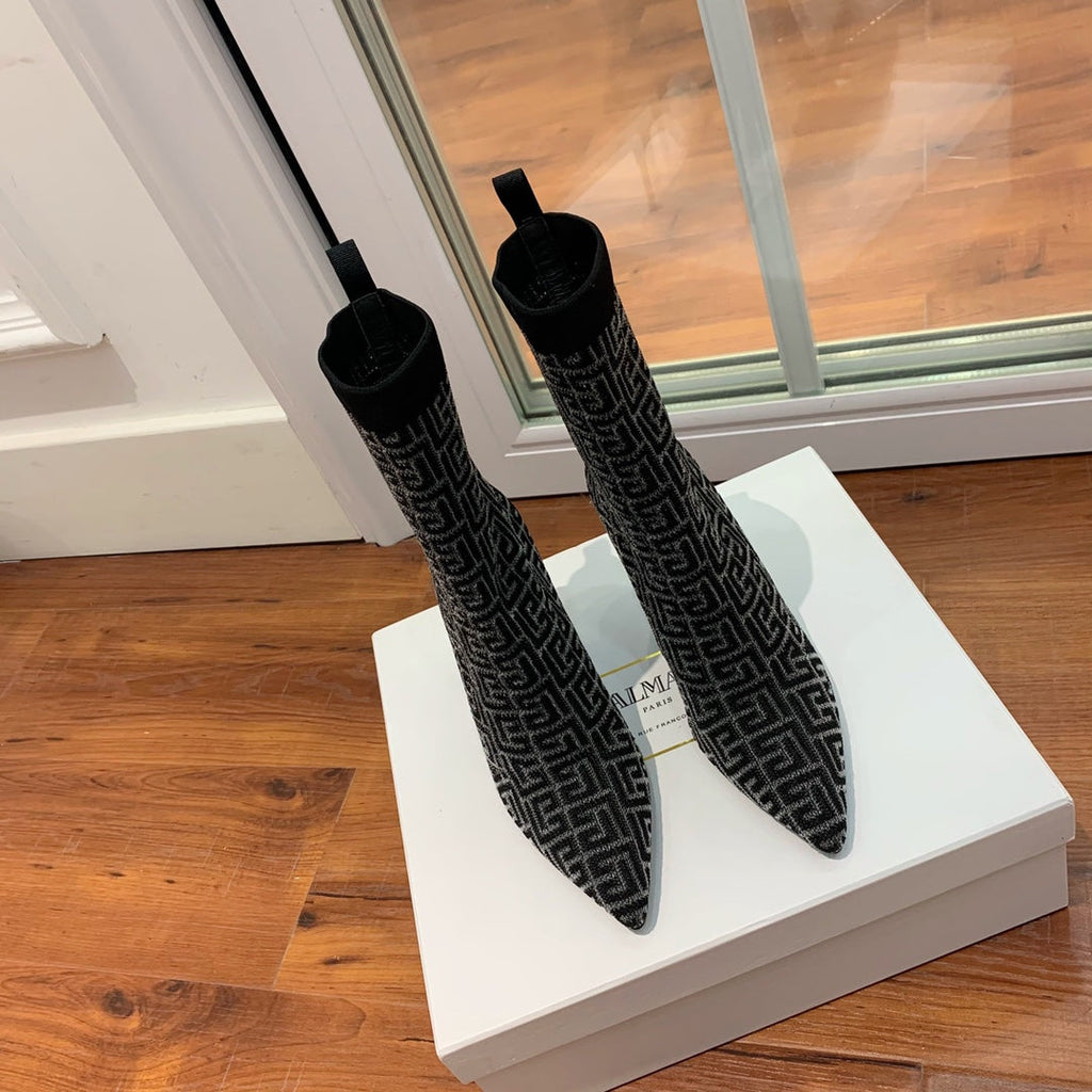BALMAIN 26S BOOTS 105 MM IN BLACK FLYKNIT STYLE 19