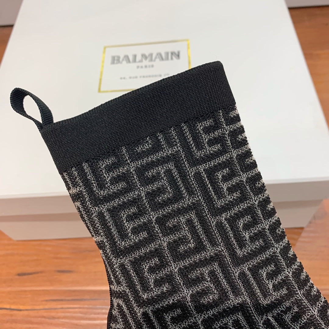 BALMAIN 26S BOOTS 105 MM IN BLACK FLYKNIT STYLE 19