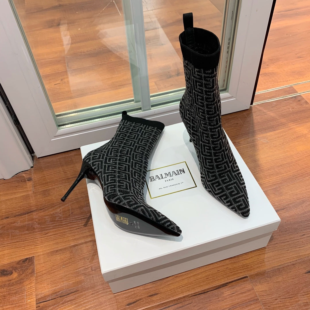 BALMAIN 26S BOOTS 105 MM IN BLACK FLYKNIT STYLE 19
