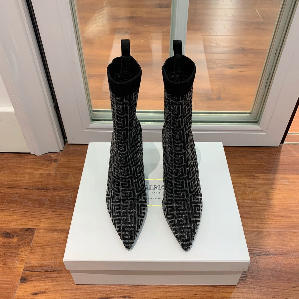 BALMAIN 26S BOOTS 105 MM IN BLACK FLYKNIT STYLE 19