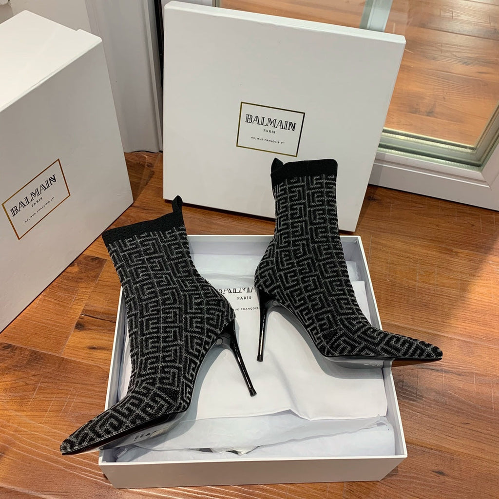 BALMAIN 26S BOOTS 105 MM IN BLACK FLYKNIT STYLE 19