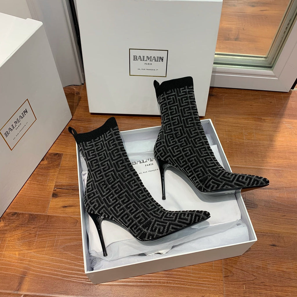 BALMAIN 26S BOOTS 105 MM IN BLACK FLYKNIT STYLE 19