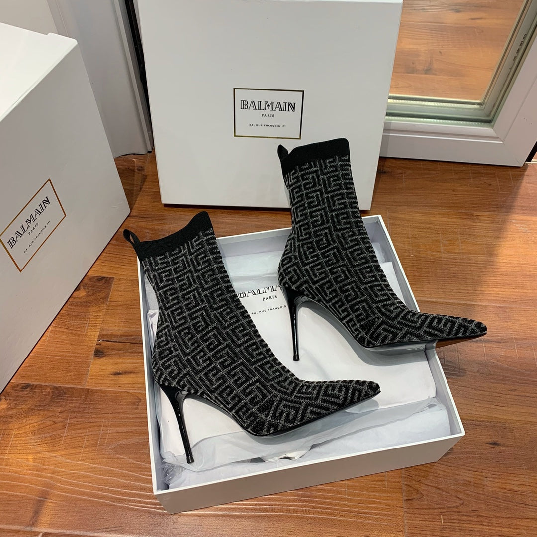 BALMAIN 26S BOOTS 105 MM IN BLACK FLYKNIT STYLE 19