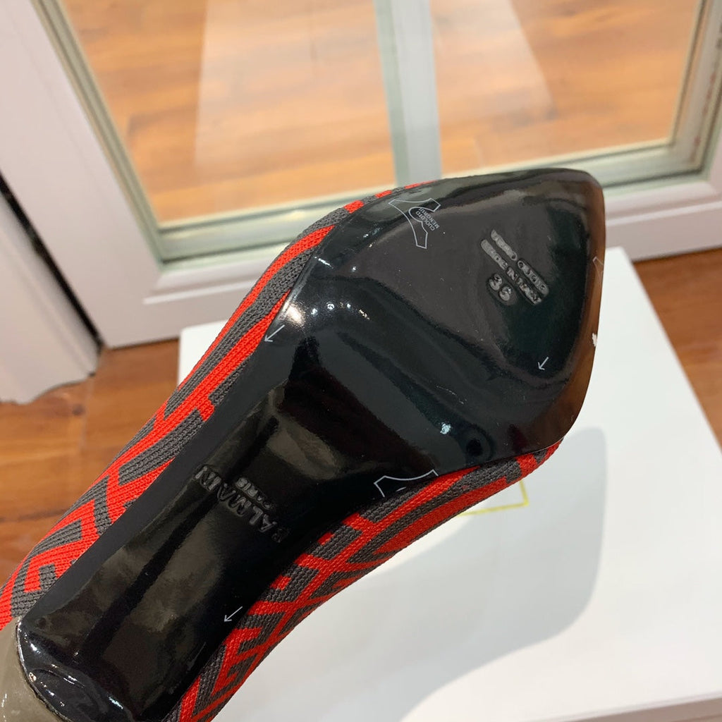 BALMAIN 26S BOOTS 105 MM IN BLACK AND RED FLYKNIT STYLE 11