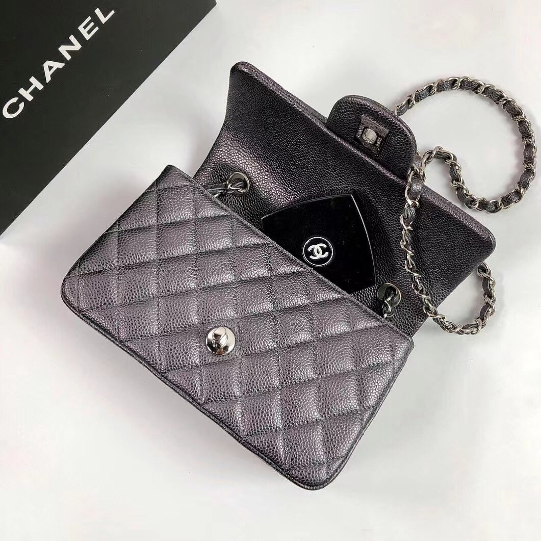 CHANEL 25S FLAP BAG 20 IN CHARCOAL BLACK CAVIAR CALFSKIN WITH SILVER HARDWARE