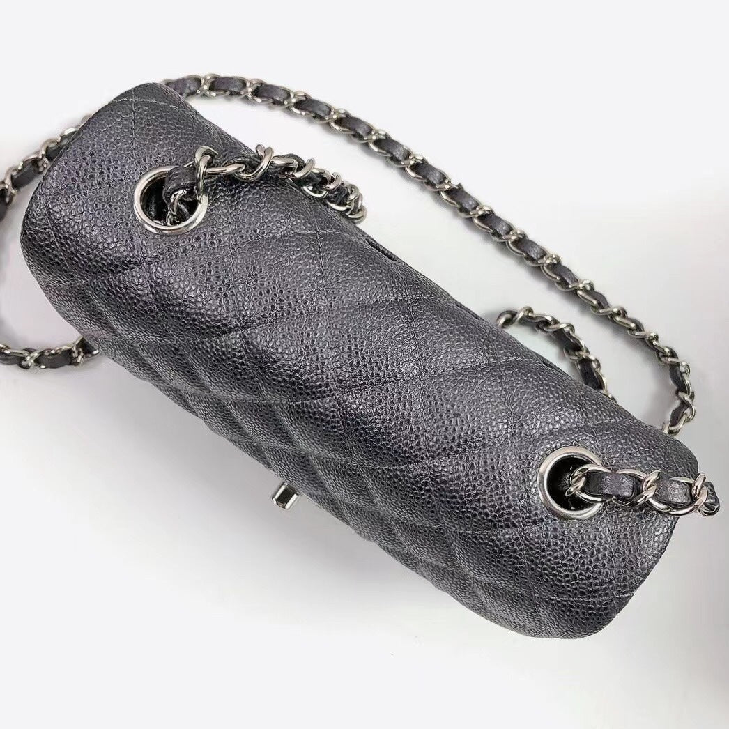CHANEL 25S FLAP BAG 20 IN CHARCOAL BLACK CAVIAR CALFSKIN WITH SILVER HARDWARE
