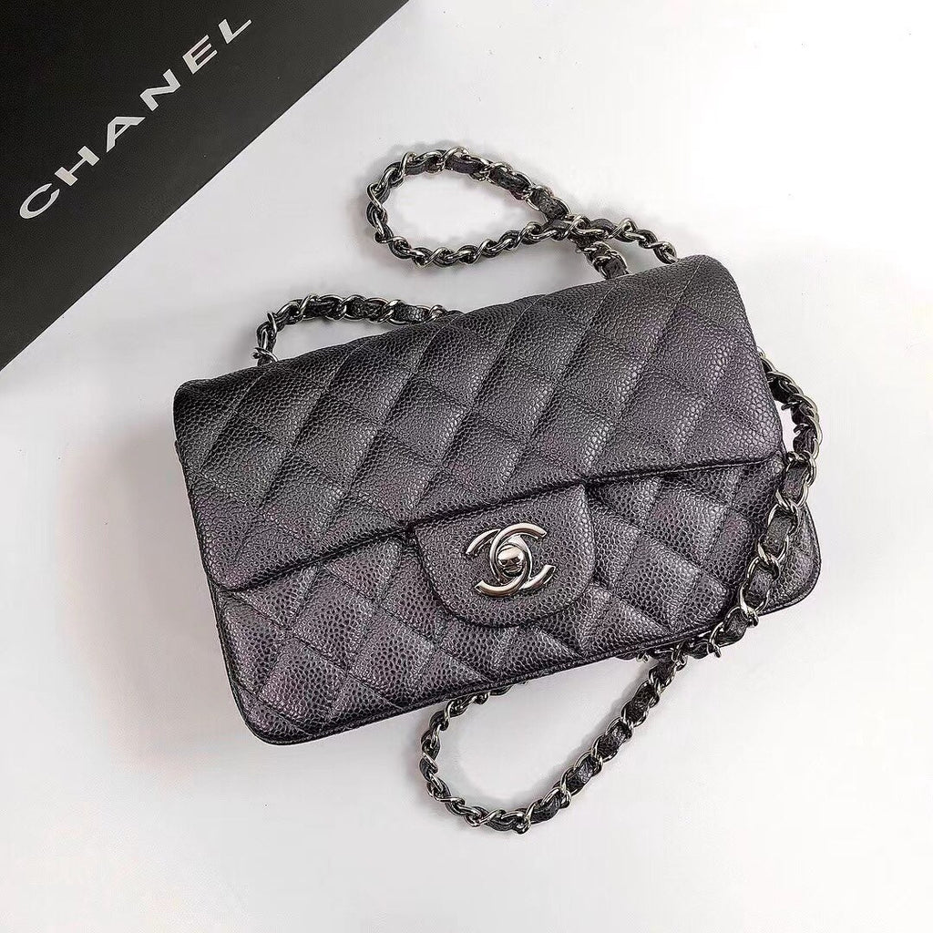 CHANEL 25S FLAP BAG 20 IN CHARCOAL BLACK CAVIAR CALFSKIN WITH SILVER HARDWARE