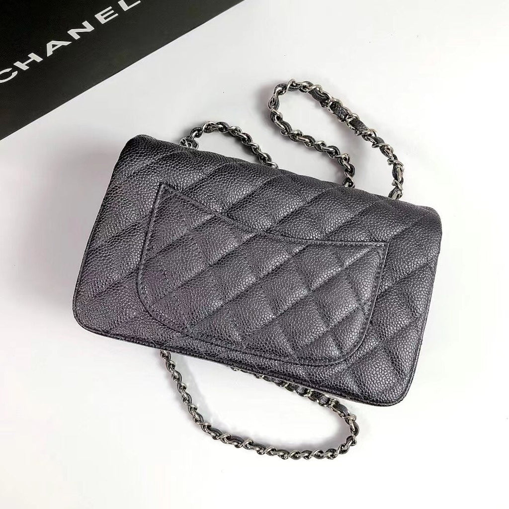 CHANEL 25S FLAP BAG 20 IN CHARCOAL BLACK CAVIAR CALFSKIN WITH SILVER HARDWARE